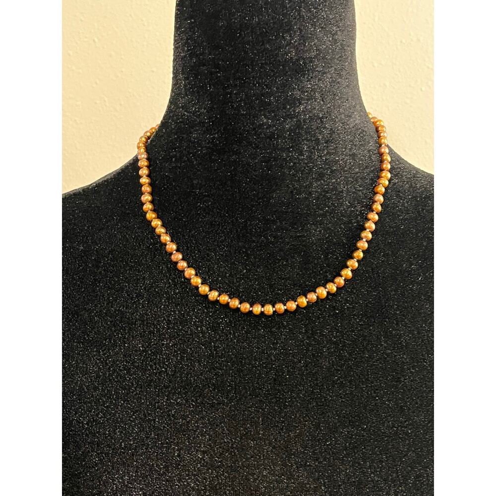 Bronze Tone Metallic Faux Pearl Necklace Bracelet Earring Set 3-Piece - Picture 5 of 7